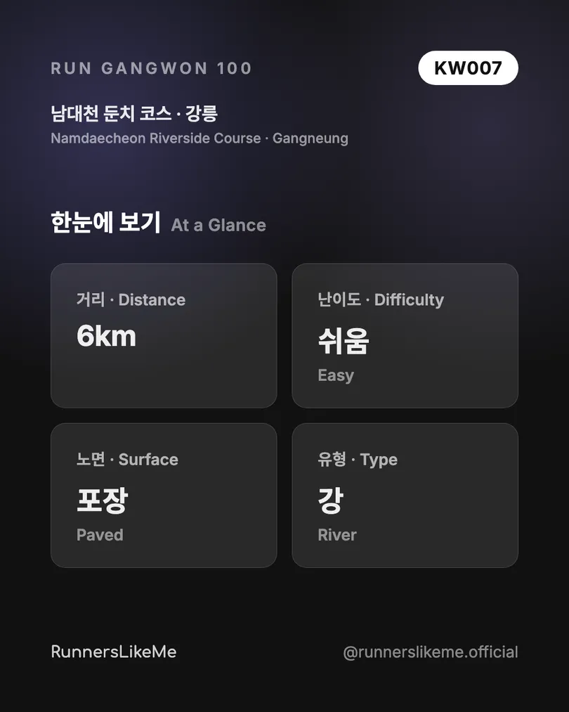 남대천 둔치 코스 — RUN GANGWON 100 도감 카드 2/4