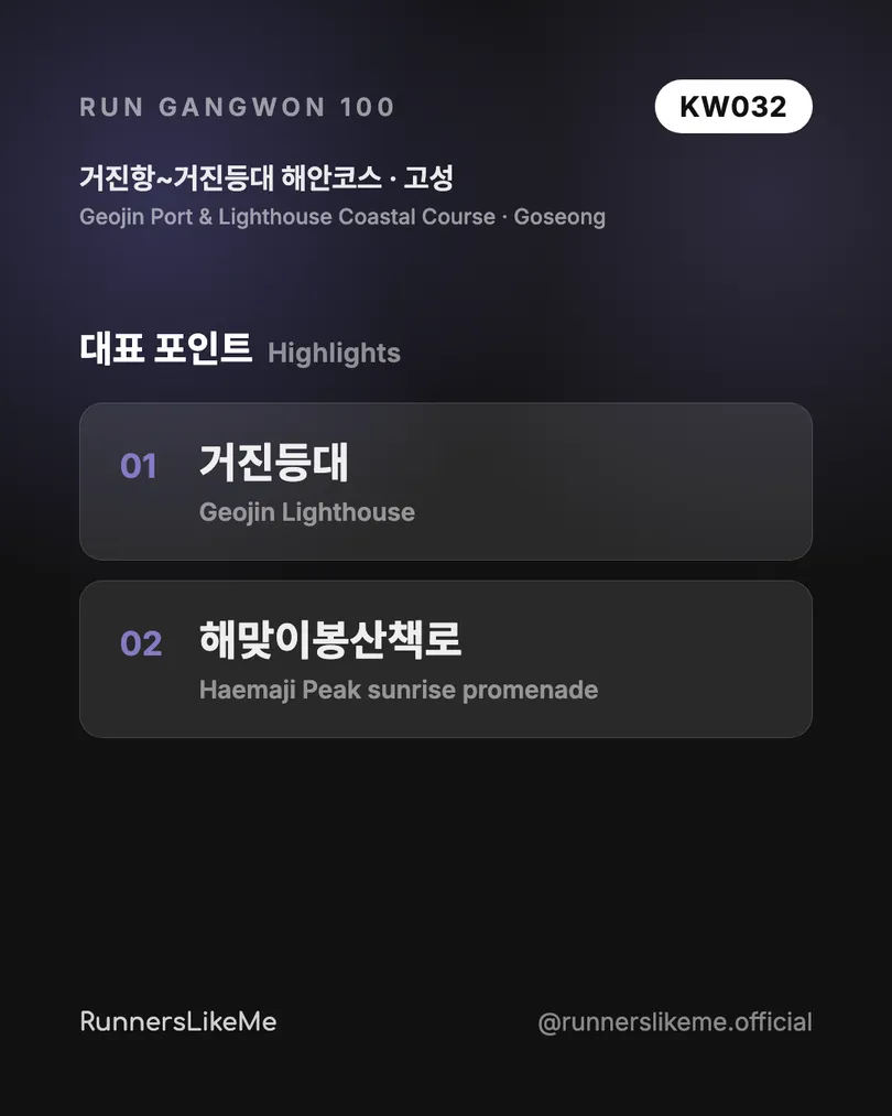거진항~거진등대 해안코스 — RUN GANGWON 100 도감 카드 3/4