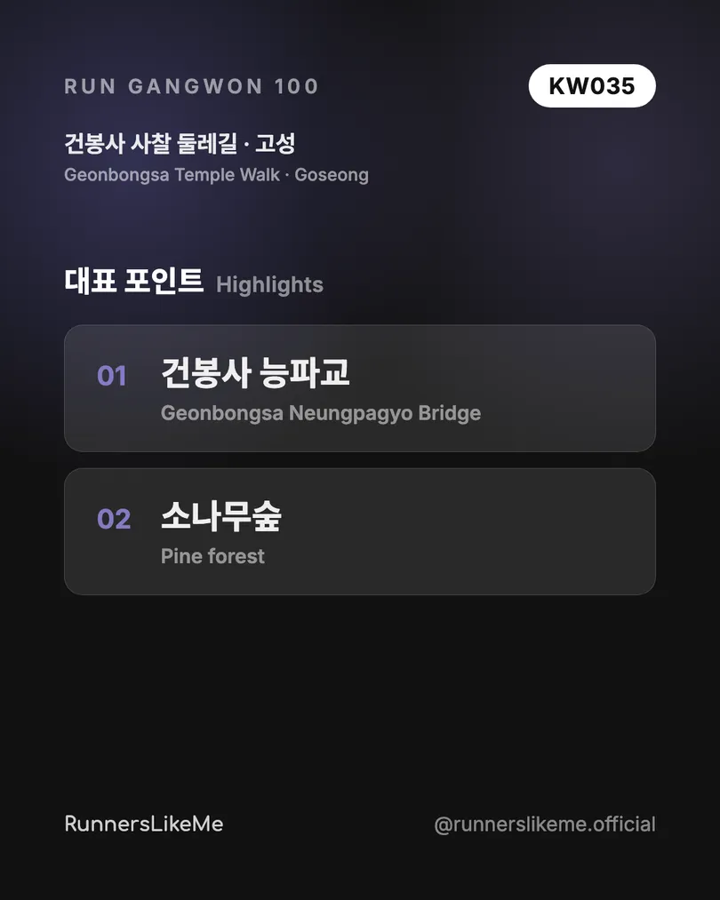 건봉사 사찰 둘레길 — RUN GANGWON 100 도감 카드 3/4
