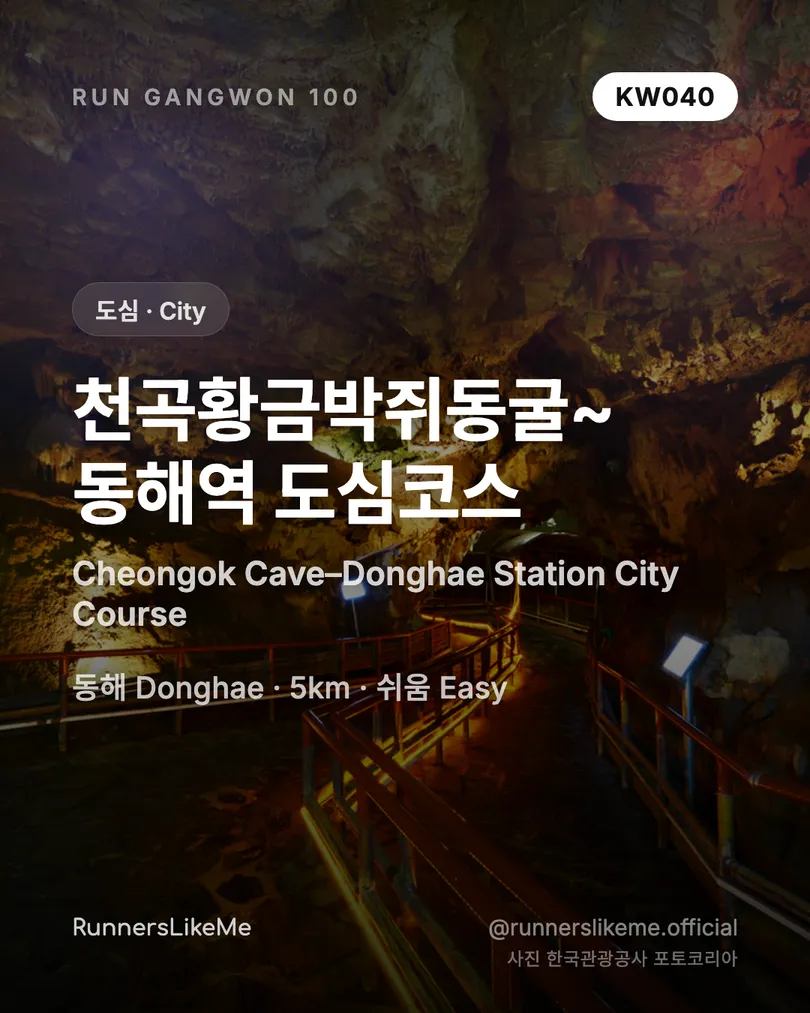 천곡황금박쥐동굴~동해역 도심코스 — RUN GANGWON 100 도감 카드 1/4
