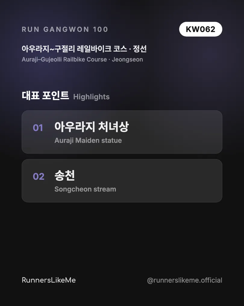 아우라지~구절리 레일바이크 코스 — RUN GANGWON 100 도감 카드 3/4