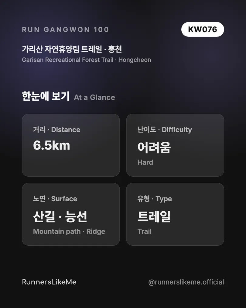가리산 자연휴양림 트레일 — RUN GANGWON 100 도감 카드 2/4