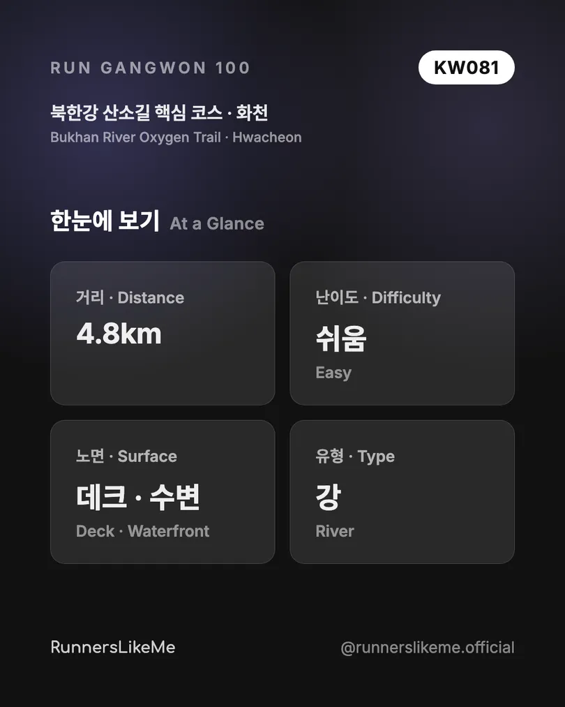 북한강 산소길 핵심 코스 — RUN GANGWON 100 도감 카드 2/4